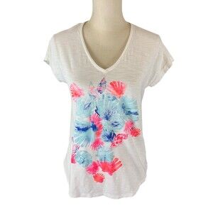 Lilly Pulitzer V Neck 100% Pima Cotton T-Shirt Women's XXS Shellabrate Summer